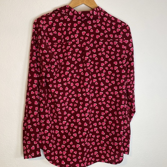C. WONDER 100% Silk Heart Print Collared Button Down Blouse, Size XS - Picture 6 of 6